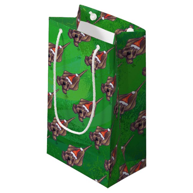 Hound Dog Christmas On Green Small Gift Bag (Front Angled)