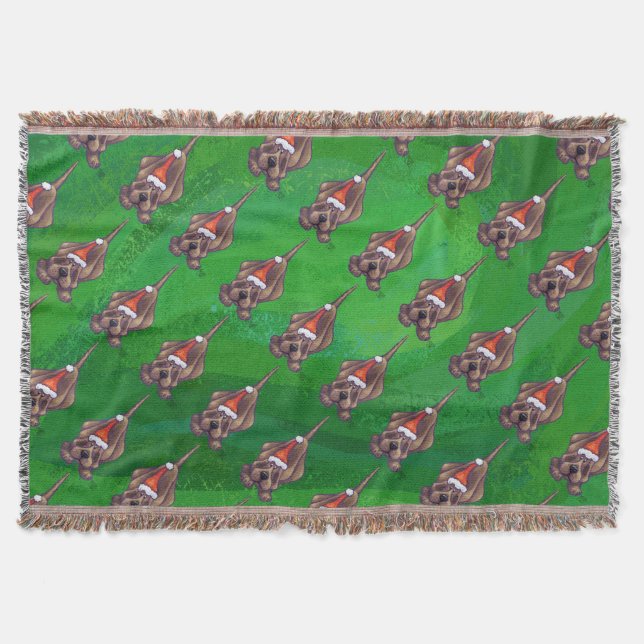 Hound Dog Christmas On Green Throw Blanket (Front)
