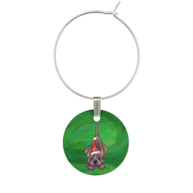 Hound Dog Christmas On Green Wine Charm (Front)