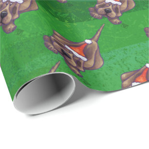 Hound Dog Christmas On Green Wrapping Paper