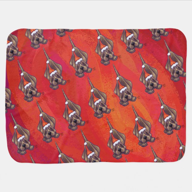 Hound Dog Christmas On Red Baby Blanket (Horizontal)