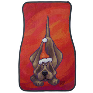 Hound Dog Christmas On Red Car Mat