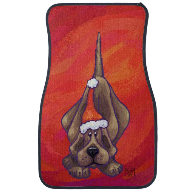 Hound Dog Christmas On Red Car Mat (Front)