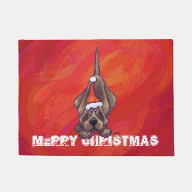 Hound Dog Christmas On Red Doormat (Front)