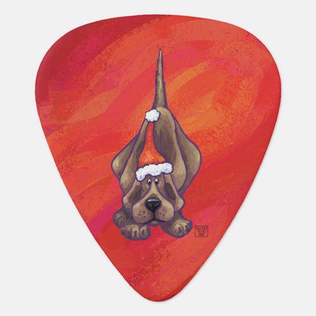 Hound Dog Christmas On Red Guitar Pick (Front)