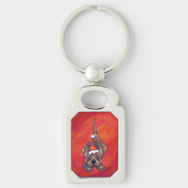 Hound Dog Christmas On Red Keychain (Front)