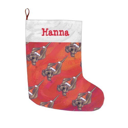 Hound Dog Christmas On Red Large Christmas Stocking