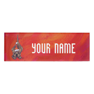 Hound Dog Christmas On Red Name Tag