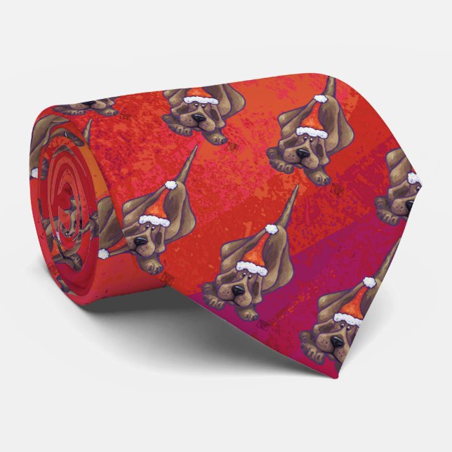 Hound Dog Christmas On Red Neck Tie (Rolled)