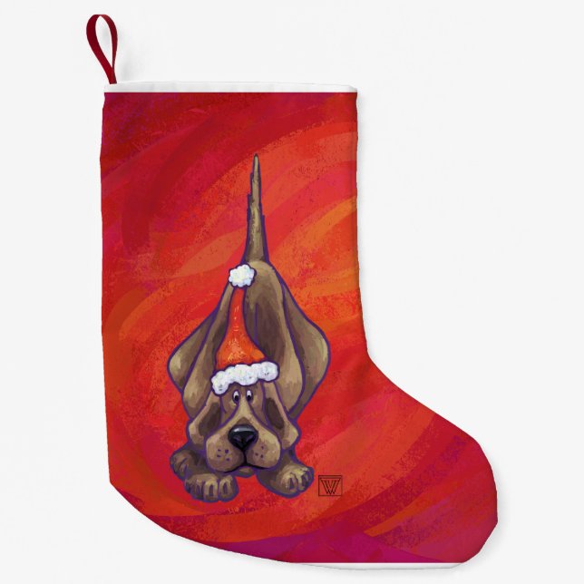 Hound Dog Christmas On Red Small Christmas Stocking (Front)