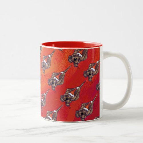 Hound Dog Christmas On Red Two_Tone Coffee Mug