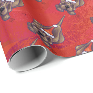Hound Dog Christmas On Red Wrapping Paper