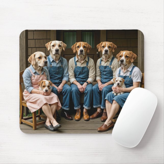 Hound Dog Family Portrait On a Porch Mouse Pad (With Mouse)