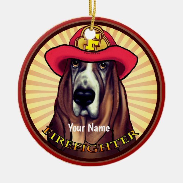 Hound Dog Firefighter ornament (Front)