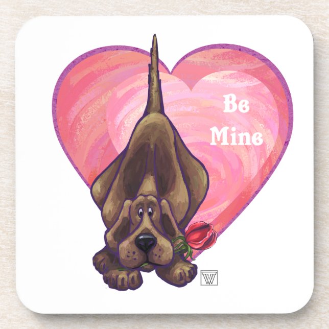 Hound Dog Valentine's Day Beverage Coaster (Front)