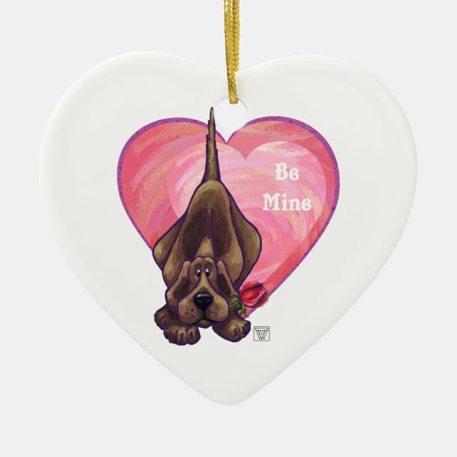 Hound Dog Valentine's Day Ceramic Ornament (Front)