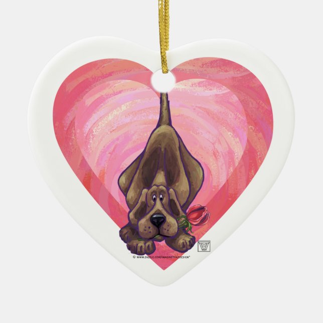 Hound Dog Valentine's Day Ceramic Ornament (Front)