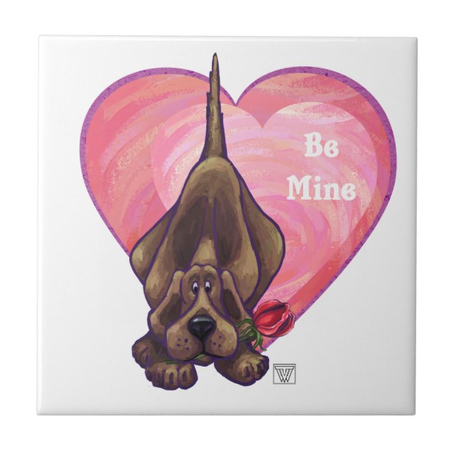 Hound Dog Valentine's Day Ceramic Tile (Front)
