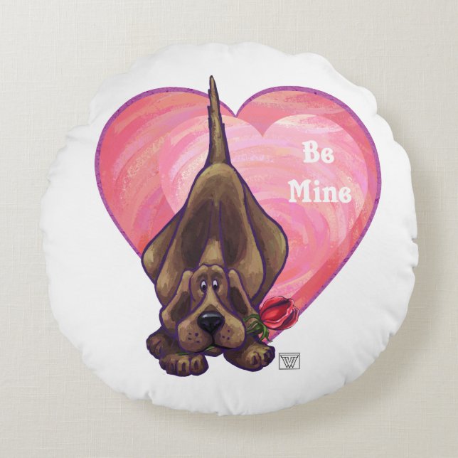 Hound Dog Valentine's Day Round Pillow (Front)