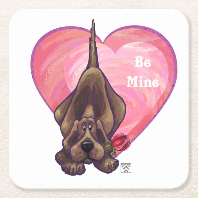 Hound Dog Valentine's Day Square Paper Coaster (Front)