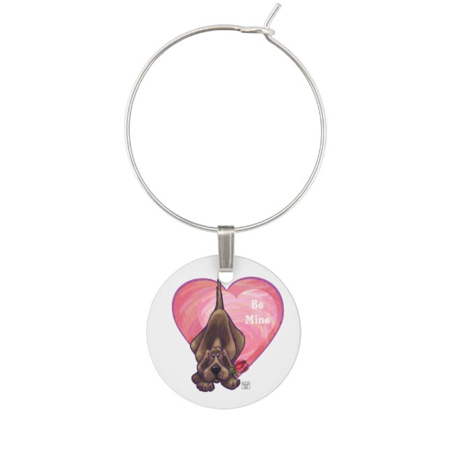 Hound Dog Valentine's Day Wine Glass Charm (Front)