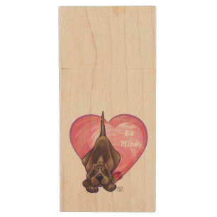 Hound Dog Valentine's Day Wood Flash Drive