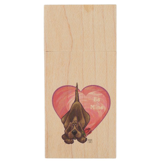 Hound Dog Valentine's Day Wood Flash Drive (Front Vertical)