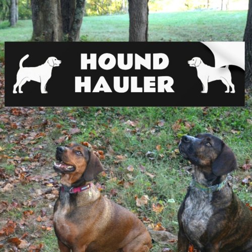 Hound Hauler Male and Female Dog Silhouettes Black Bumper Sticker
