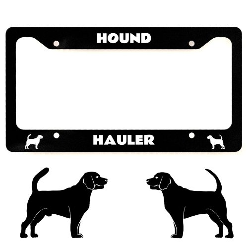 Hound Hauler Male and Female Dog Silhouettes Black License Plate Frame