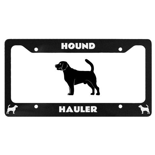 Hound Hauler White Dog Silhouette Black License Plate Frame
