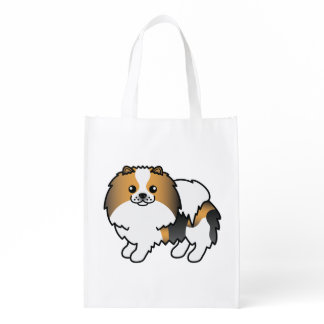 Hound Tricolor Pomeranian Cute Cartoon Dog Grocery Bag