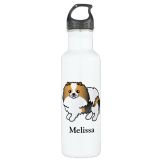 Hound Tricolor Pomeranian Cute Cartoon Dog &amp; Name Stainless Steel Water Bottle