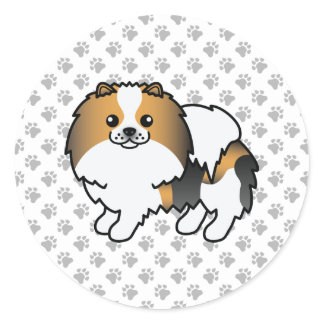 Hound Tricolor Pomeranian Cute Cartoon Dog &amp; Paws Classic Round Sticker