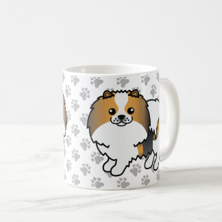 Hound Tricolor Pomeranian Cute Cartoon Dog &amp; Paws Coffee Mug