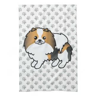 Hound Tricolor Pomeranian Cute Cartoon Dog &amp; Paws Kitchen Towel