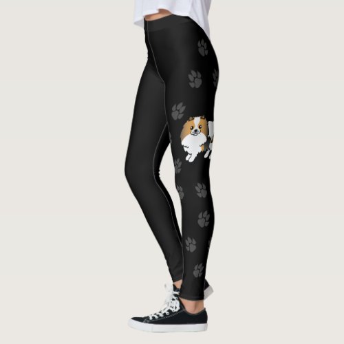 Hound Tricolor Pomeranian Cute Cartoon Dog  Paws Leggings