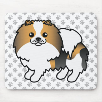Hound Tricolor Pomeranian Cute Cartoon Dog &amp; Paws Mouse Pad