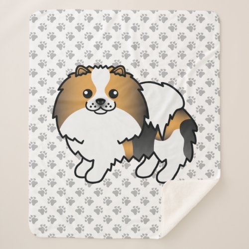 Hound Tricolor Pomeranian Cute Cartoon Dog  Paws Sherpa Blanket