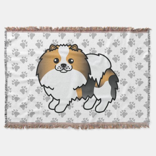 Hound Tricolor Pomeranian Cute Cartoon Dog  Paws Throw Blanket