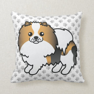 Hound Tricolor Pomeranian Cute Cartoon Dog &amp; Paws Throw Pillow