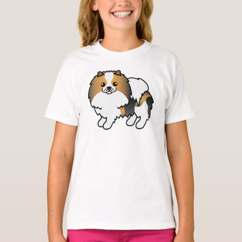 Hound Tricolor Pomeranian Cute Cartoon Dog T_Shirt