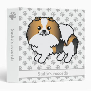 Hound Tricolor Pomeranian Cute Cartoon Dog & Text 3 Ring Binder