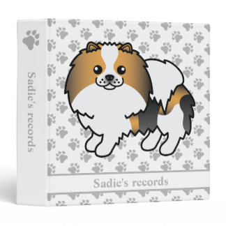 Hound Tricolor Pomeranian Cute Cartoon Dog &amp; Text 3 Ring Binder