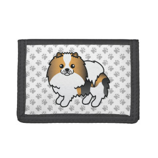 Hound Tricolor Pomeranian Cute Cartoon Dog Trifold Wallet