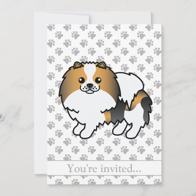 Hound Tricolor Pomeranian Cute Dog Birthday Party Invitation (Front)