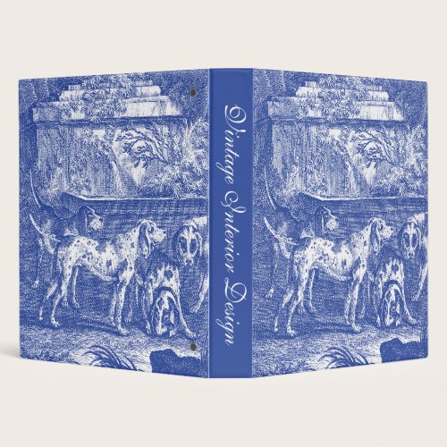 Hounds and Hunting Dogs Blue Vintage Toile 3 Ring Binder