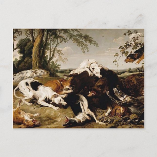 Hounds Bringing down a Boar by Frans Snyders Postcard (Front)