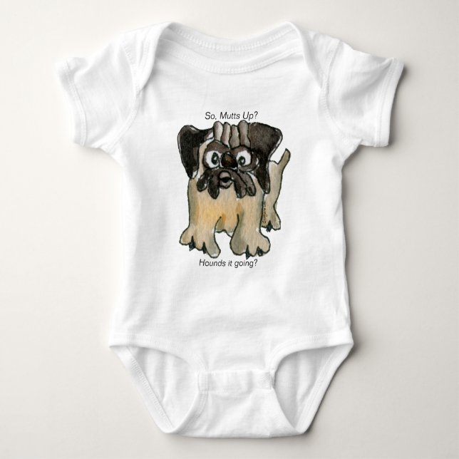 Hounds it Going? Cartoon Pug Dog Baby Baby Bodysuit (Front)