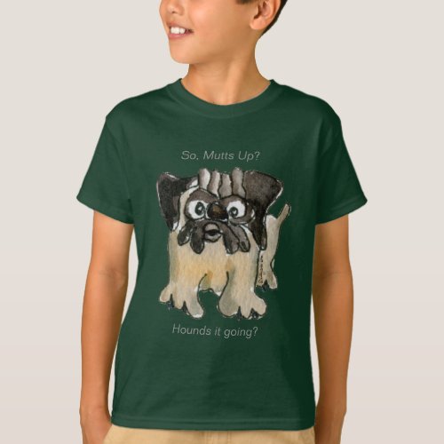 Hounds it Going Cartoon Pug Dog Dark Kids T shirt