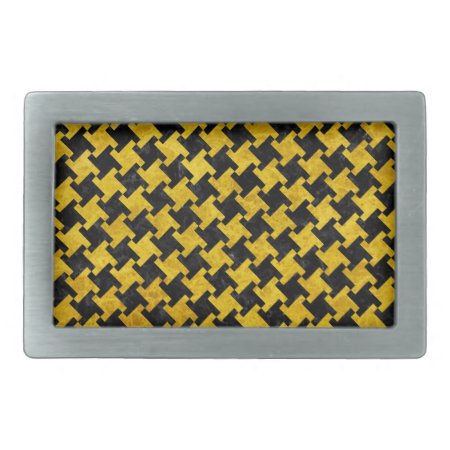 Houndstooth2 Black Marble & Yellow Marble Belt Buckle